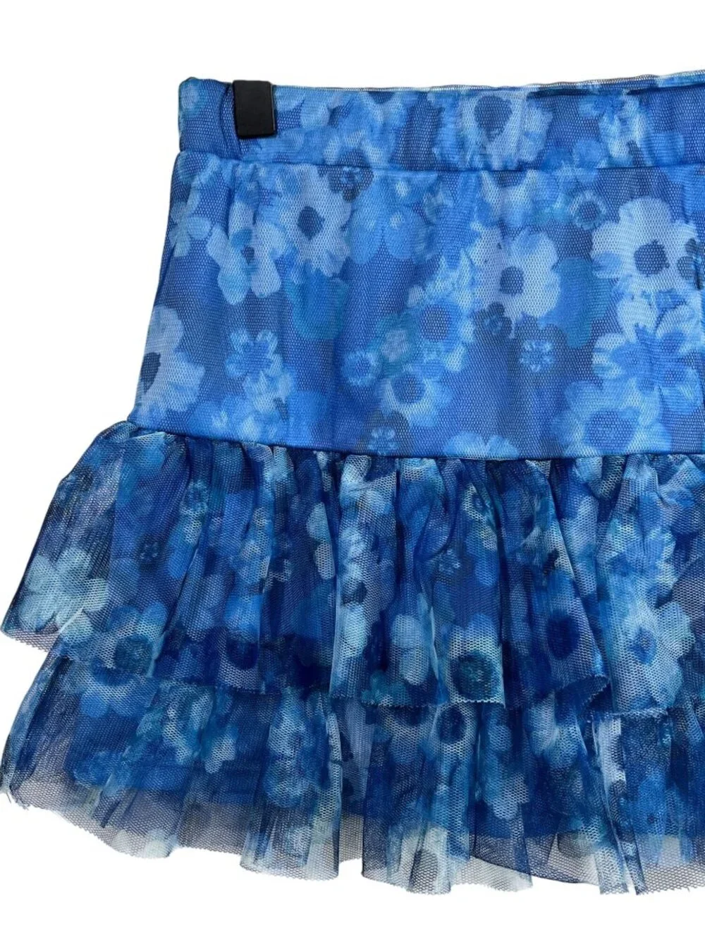 Justice Girls Size 14 Blue Floral Tiered Mesh Ruffle Pull-On Skirt
